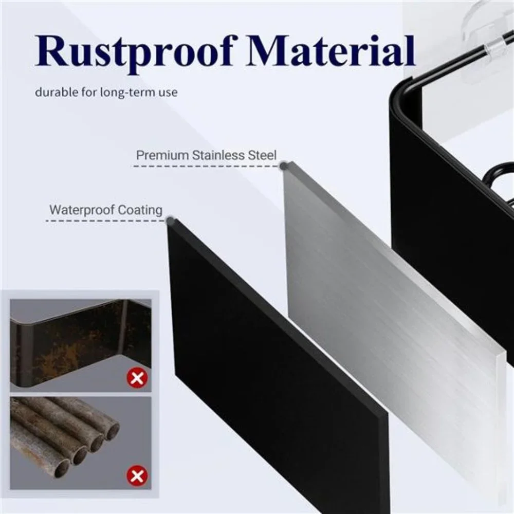 2 Pack Adhesive Shower Organizer,  Rustproof Stainless Steel, Black